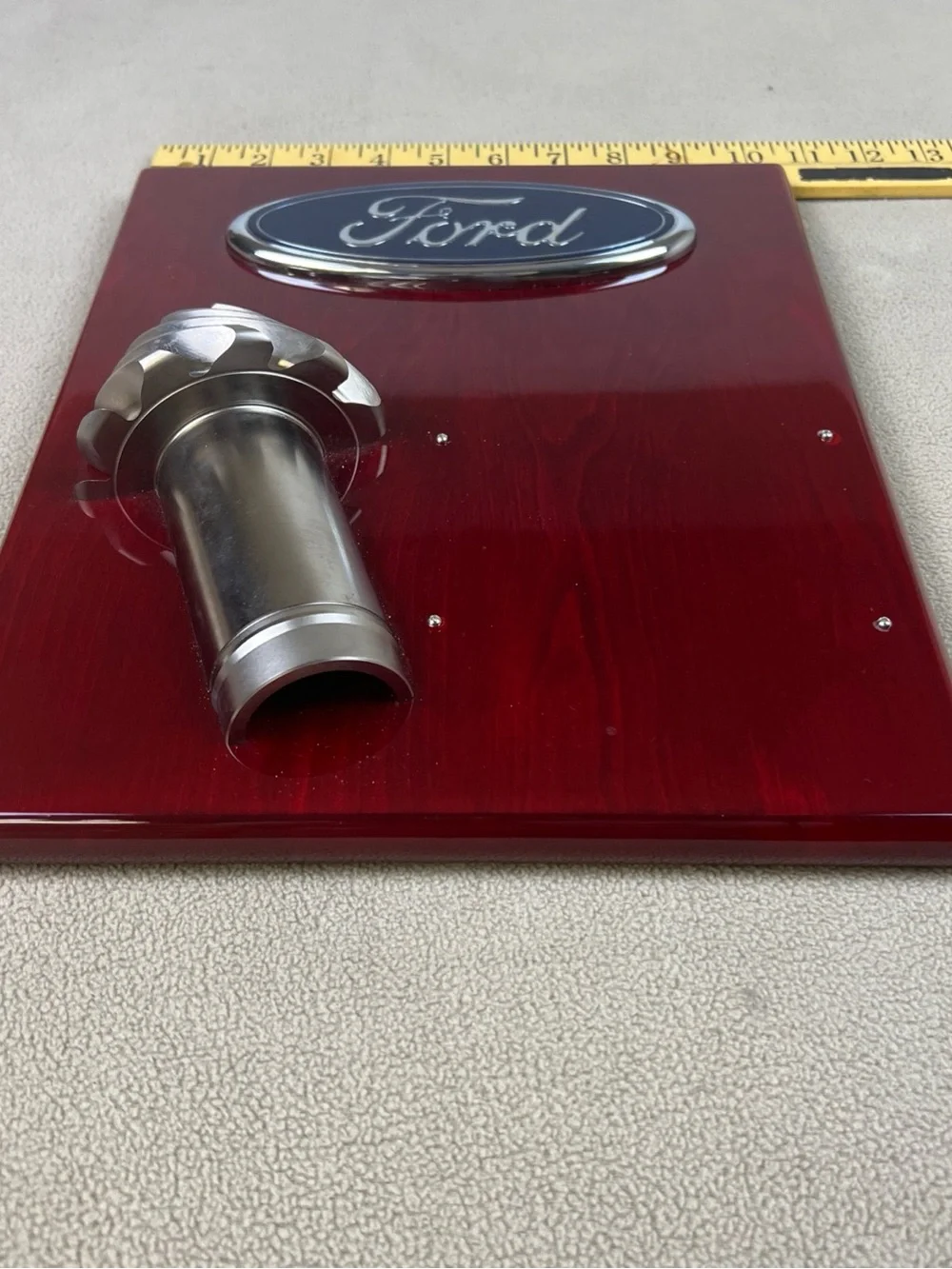 Ford Logo Pinion Gear Plaque. Red Polished Wood, Metal Gear. Trophy. 13 x10.5